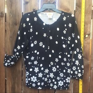 Talbots Black with Flowers Cardigan Sweater Floral